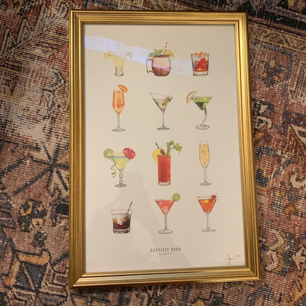 🍸Happy Hour Print Poster with Gold Frame🍸